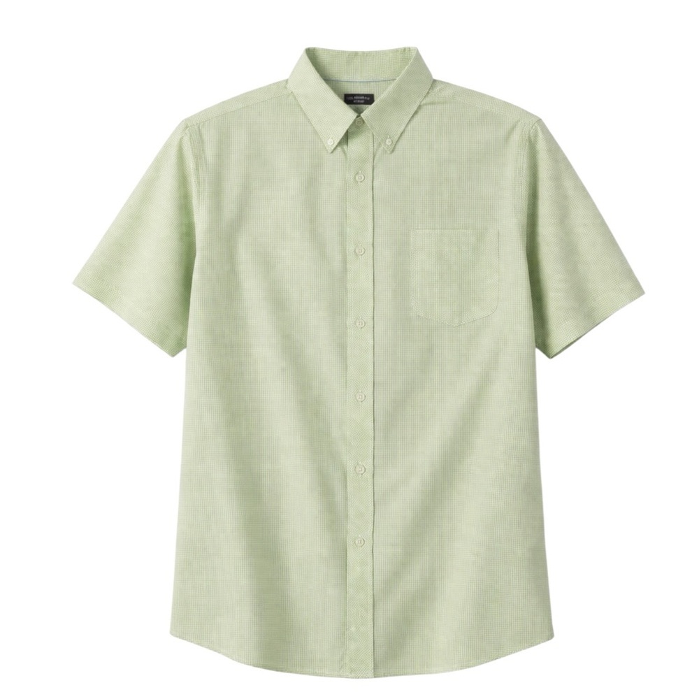 Chaps Easy Care Button Down Shirt XXL Green Micro Print Short Sleeve Classic Fit